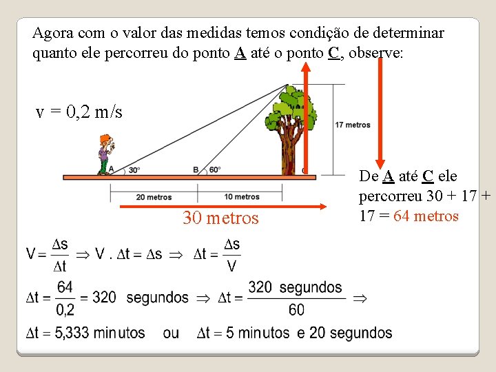 Agora com o valor das medidas temos condição de determinar quanto ele percorreu do