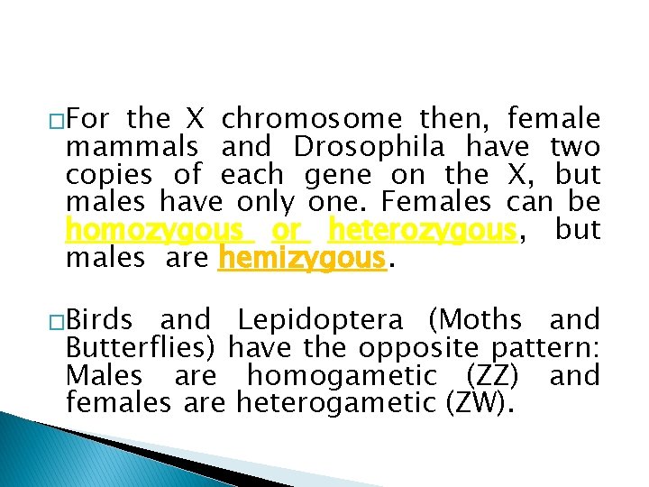 �For the X chromosome then, female mammals and Drosophila have two copies of each