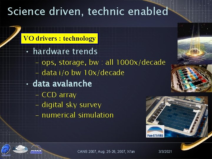 Science driven, technic enabled VO drivers : technology • hardware trends – ops, storage,