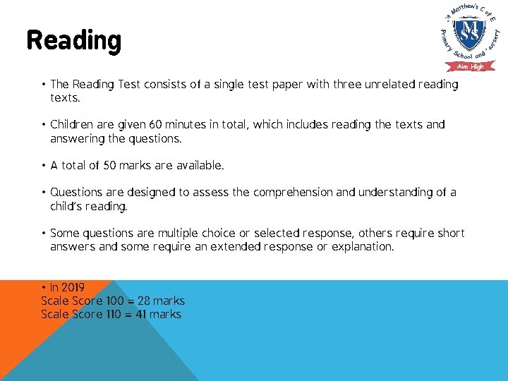 Reading • The Reading Test consists of a single test paper with three unrelated