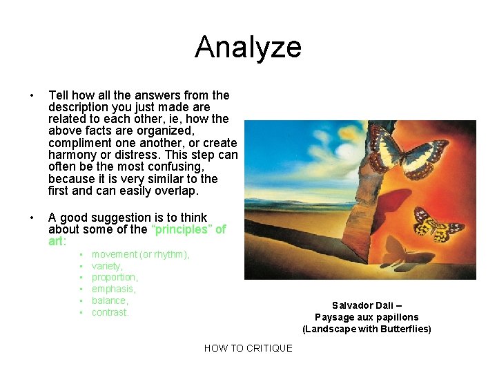 Analyze • Tell how all the answers from the description you just made are