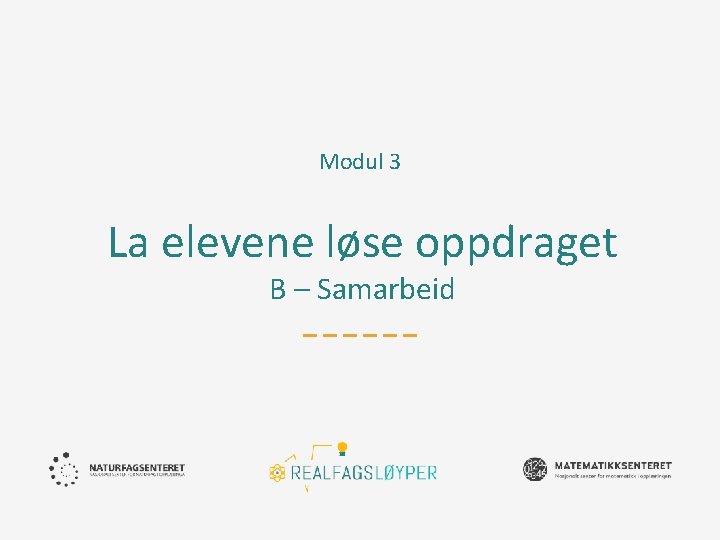 Modul 3 La elevene løse oppdraget B – Samarbeid 