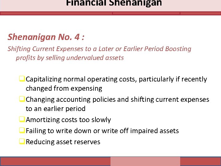 Financial Shenanigan No. 4 : Shifting Current Expenses to a Later or Earlier Period