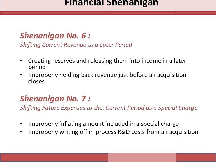 Financial Shenanigan No. 6 : Shifting Current Revenue to a Later Period • Creating