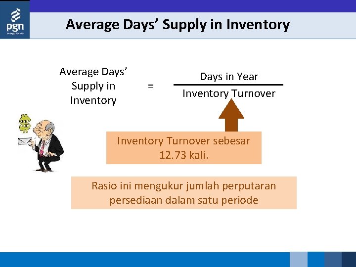 Average Days’ Supply in Inventory = Days in Year Inventory Turnover sebesar 12. 73