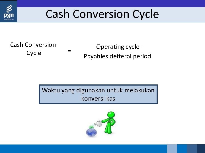 Cash Conversion Cycle = Operating cycle Payables defferal period Waktu yang digunakan untuk melakukan