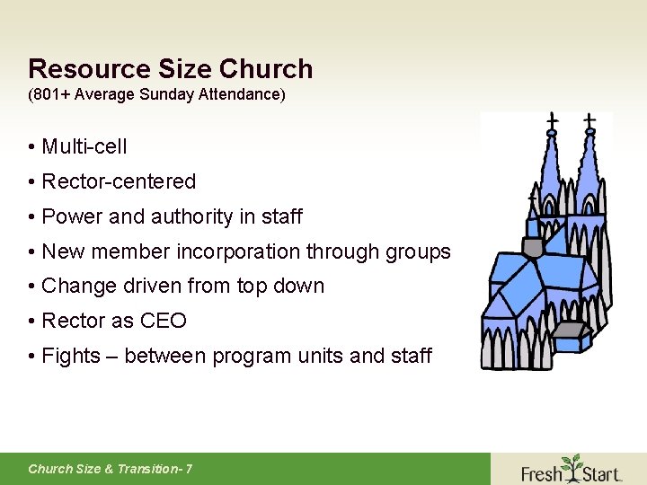 Resource Size Church (801+ Average Sunday Attendance) • Multi-cell • Rector-centered • Power and