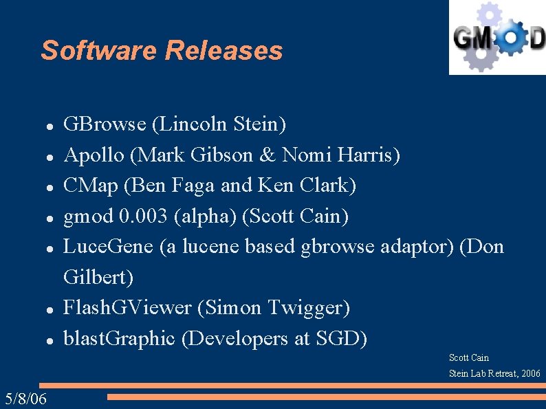 Software Releases GBrowse (Lincoln Stein) Apollo (Mark Gibson & Nomi Harris) CMap (Ben Faga