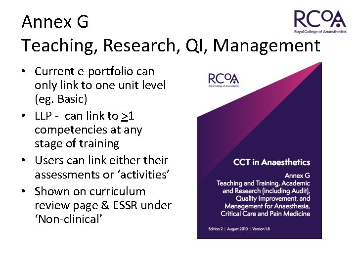 Annex G Teaching, Research, QI, Management • Current e-portfolio can only link to one