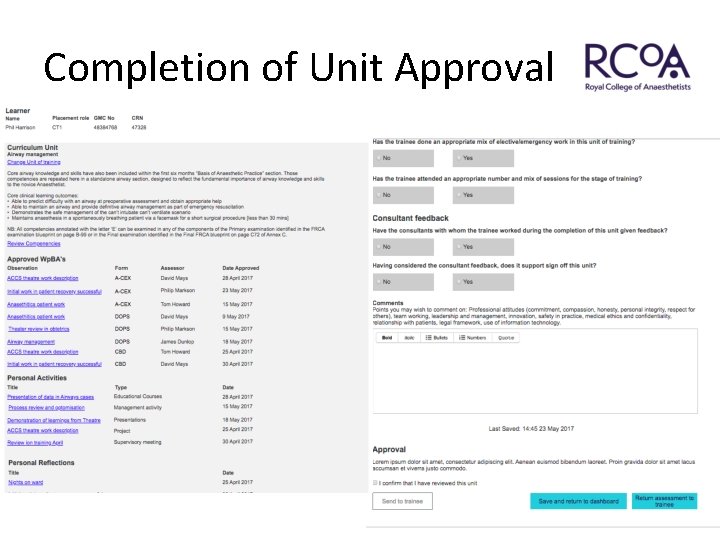 Completion of Unit Approval 