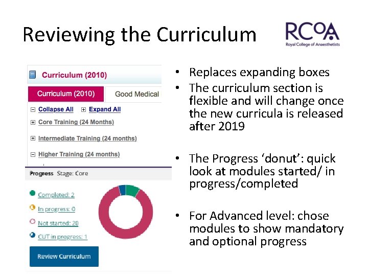 Reviewing the Curriculum • Replaces expanding boxes • The curriculum section is flexible and