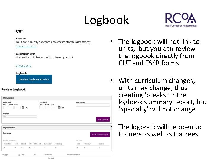 Logbook • The logbook will not link to units, but you can review the