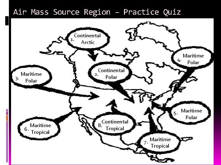 Air Mass Source Region – Practice Quiz Continental 1. Arctic 4. Maritime 3. Polar