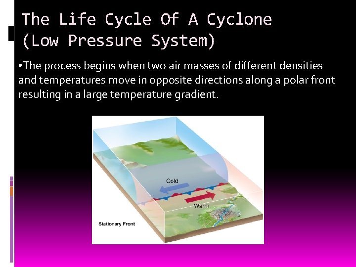 The Life Cycle Of A Cyclone (Low Pressure System) • The process begins when