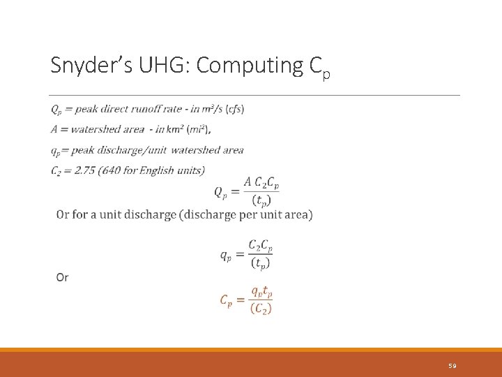 Snyder’s UHG: Computing Cp 59 Snyder’s UHG: Computing Cp 59
