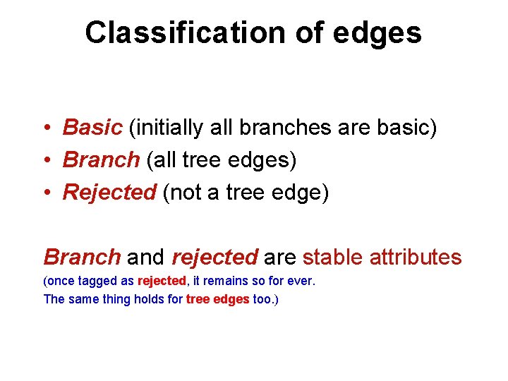 Classification of edges • Basic (initially all branches are basic) • Branch (all tree