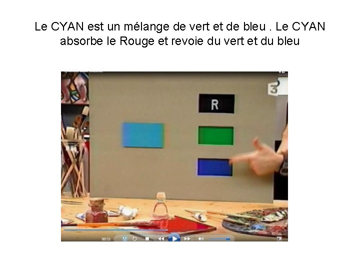 Le CYAN est un mélange de vert et de bleu. Le CYAN absorbe le