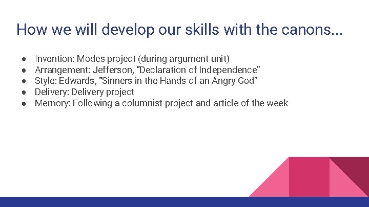 How we will develop our skills with the canons. . . ● ● ● How we will develop our skills with the canons. . . ● ● ●