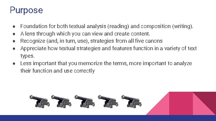 Purpose Foundation for both textual analysis (reading) and composition (writing). A lens through which Purpose Foundation for both textual analysis (reading) and composition (writing). A lens through which