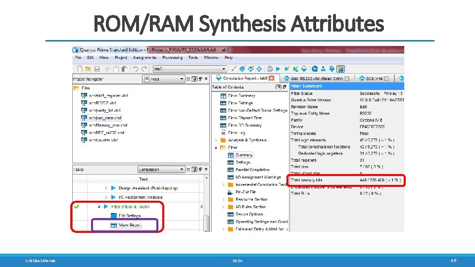 ROM/RAM Synthesis Attributes Cristian Sisterna DSDA 46 