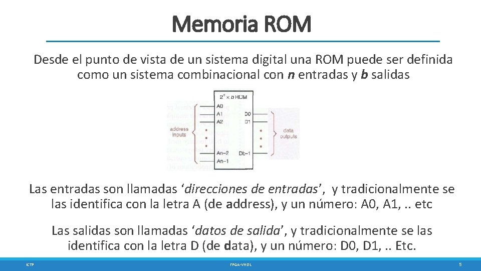 Memoria ROM Desde el punto de vista de un sistema digital una ROM puede