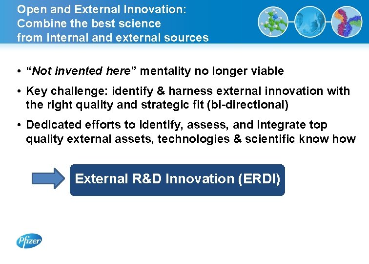 Open and External Innovation: Combine the best science from internal and external sources •