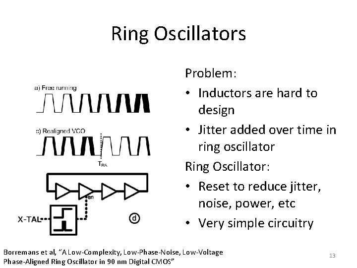 Ring Oscillators Problem: • Inductors are hard to design • Jitter added over time