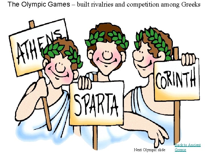 The Olympic Games – built rivalries and competition among Greeks Next Olympic slide Back