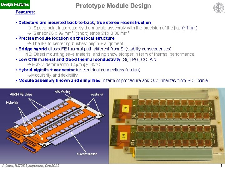 Design Features Prototype Module Design Features: • Detectors are mounted back-to-back, true stereo reconstruction