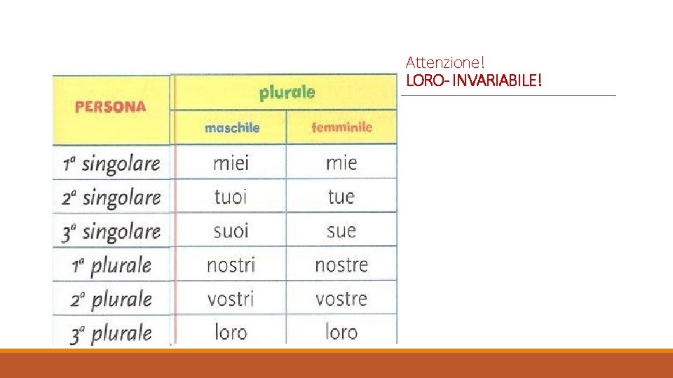 Attenzione! LORO- INVARIABILE! 