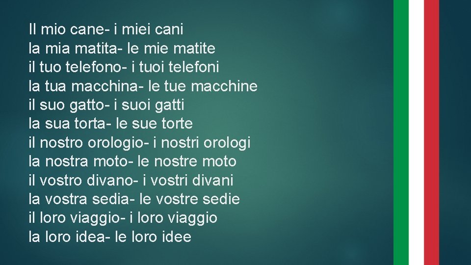 Il mio cane- i miei cani la mia matita- le mie matite il tuo
