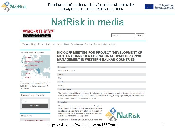 Development of master curricula for natural disasters risk management in Western Balkan countries Nat.