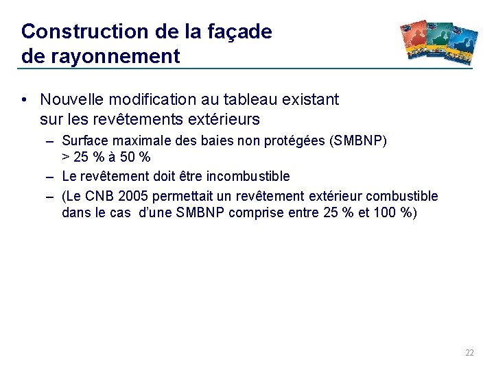 Construction de la façade de rayonnement • Nouvelle modification au tableau existant sur les Construction de la façade de rayonnement • Nouvelle modification au tableau existant sur les
