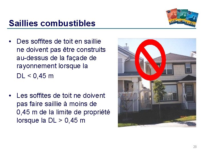 Saillies combustibles • Des soffites de toit en saillie ne doivent pas être construits Saillies combustibles • Des soffites de toit en saillie ne doivent pas être construits