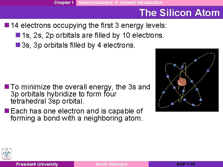 Chapter 1 Semiconductors: A General Introduction The Silicon Atom n 14 electrons occupying the