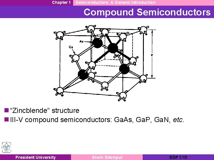 Chapter 1 Semiconductors: A General Introduction Compound Semiconductors n “Zincblende” structure n III-V compound