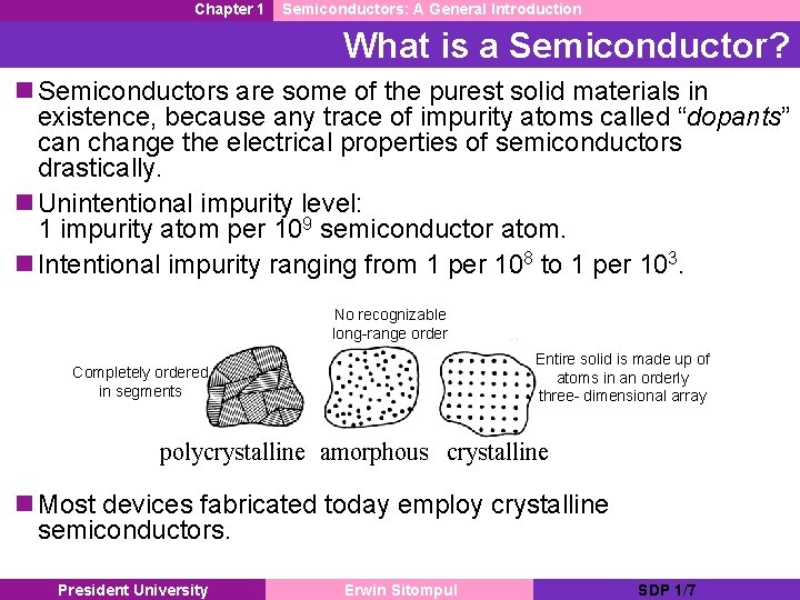 Chapter 1 Semiconductors: A General Introduction What is a Semiconductor? n Semiconductors are some