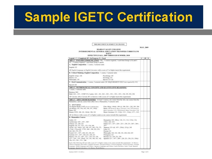 Sample IGETC Certification 