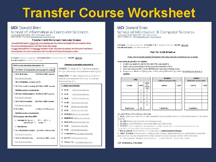 Transfer Course Worksheet Transfer Course Worksheet