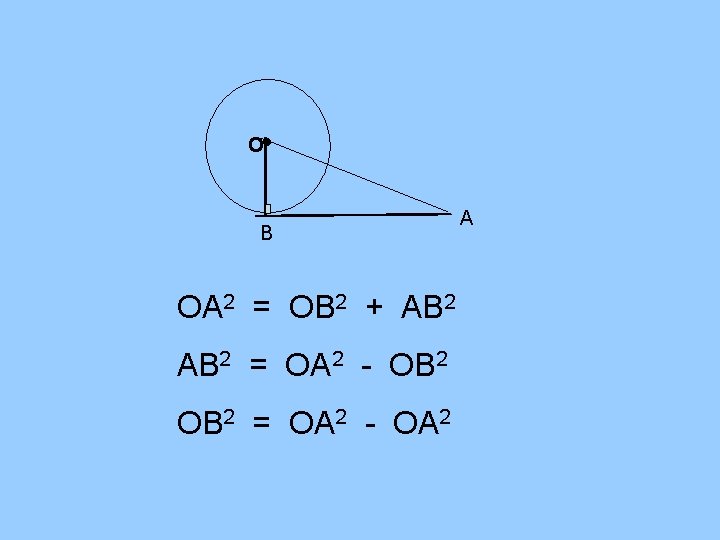  • O B OA 2 = OB 2 + AB 2 = OA