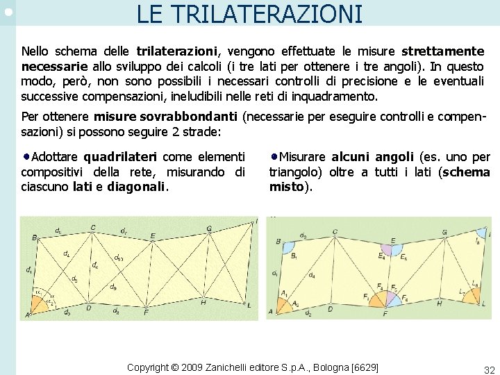 LE TRILATERAZIONI Nello schema delle trilaterazioni, vengono effettuate le misure strettamente necessarie allo sviluppo