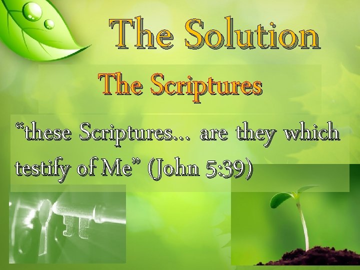 The Solution The Scriptures “these Scriptures… are they which testify of Me” (John 5: