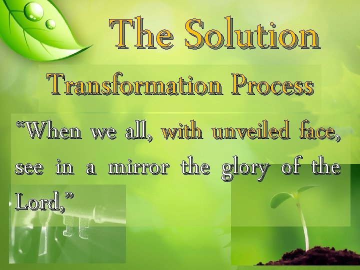 The Solution Transformation Process “When we all, with unveiled face, see in a mirror