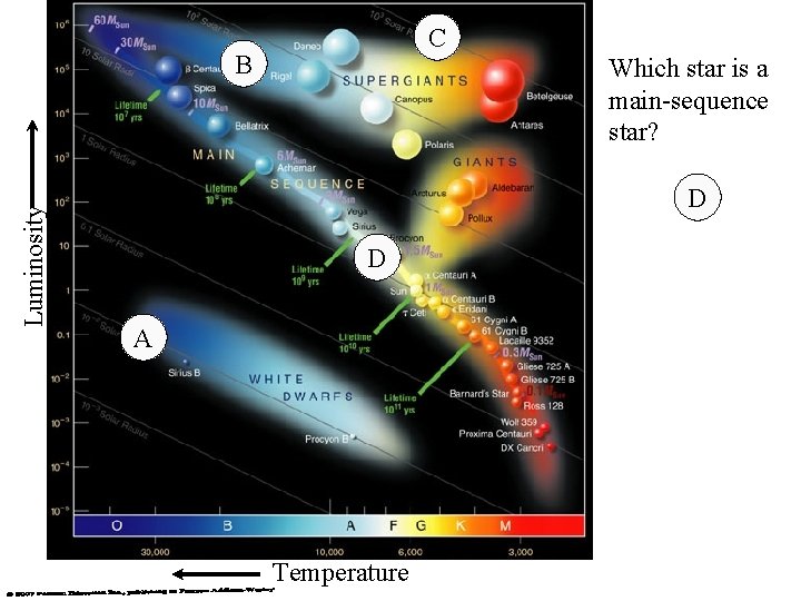 C Luminosity B Which star is a main-sequence star? D D A Temperature 