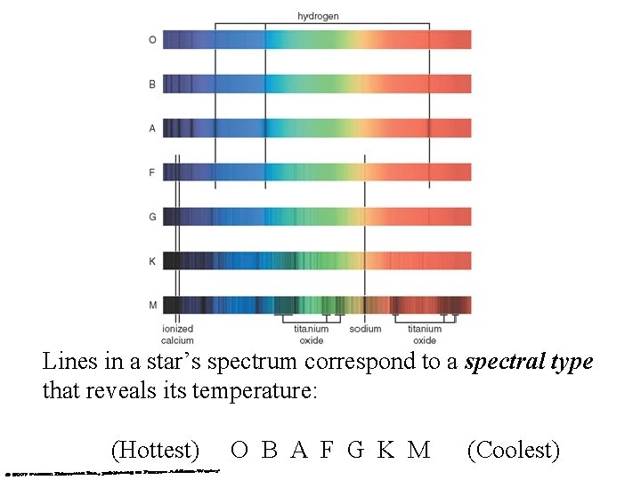 Lines in a star’s spectrum correspond to a spectral type that reveals its temperature: