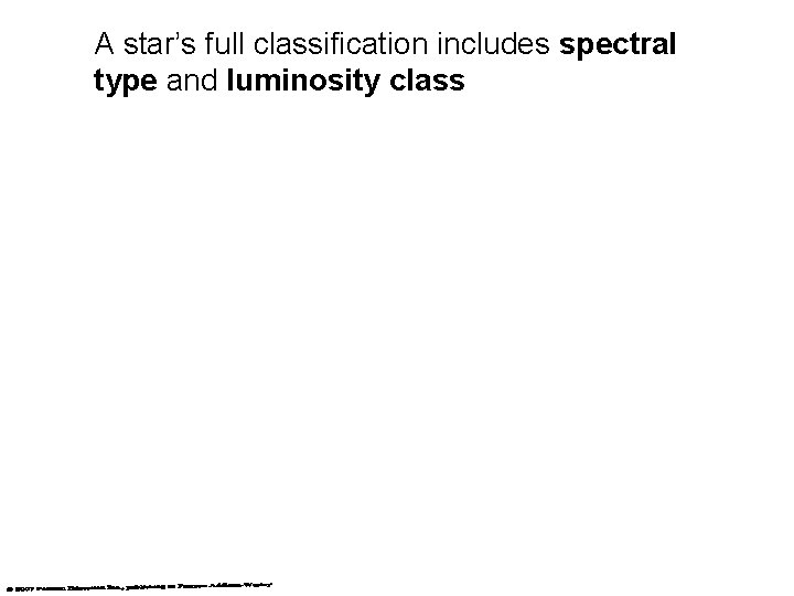A star’s full classification includes spectral type and luminosity class A star’s full classification includes spectral type and luminosity class