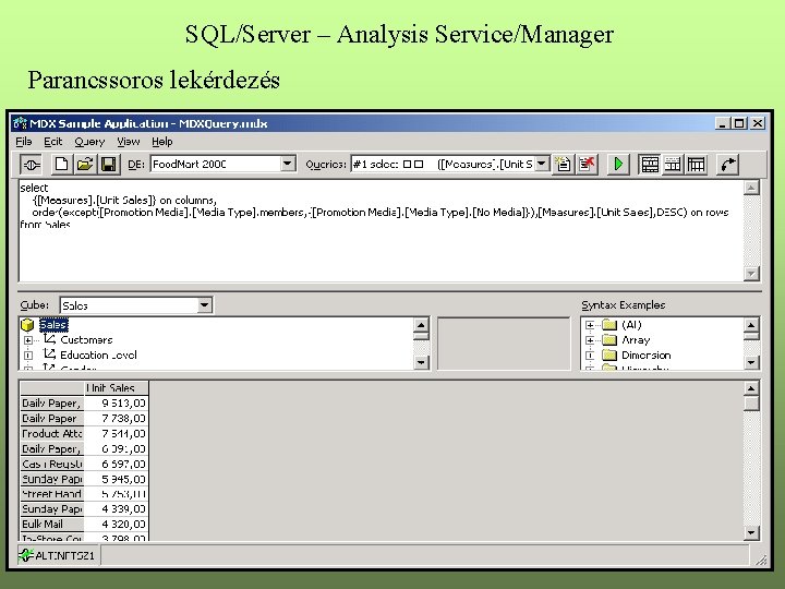 SQL/Server – Analysis Service/Manager Parancssoros lekérdezés 
