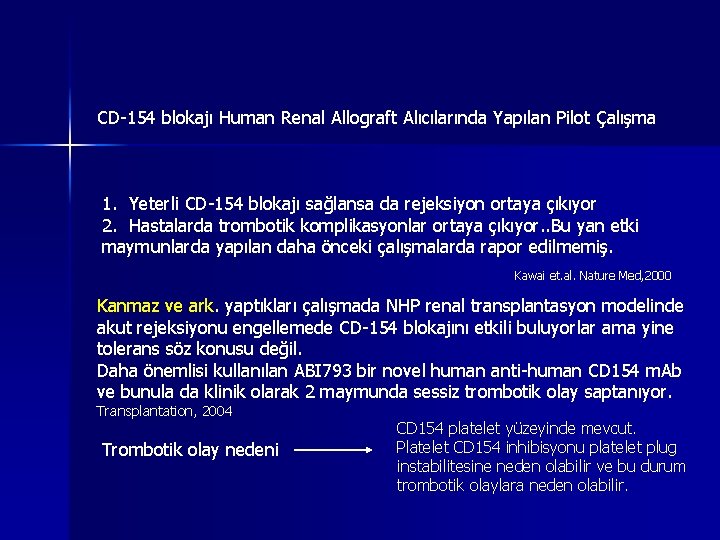 CD-154 blokajı Human Renal Allograft Alıcılarında Yapılan Pilot Çalışma 1. Yeterli CD-154 blokajı sağlansa CD-154 blokajı Human Renal Allograft Alıcılarında Yapılan Pilot Çalışma 1. Yeterli CD-154 blokajı sağlansa