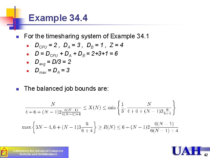 Example 34. 4 n For the timesharing system of Example 34. 1 n n