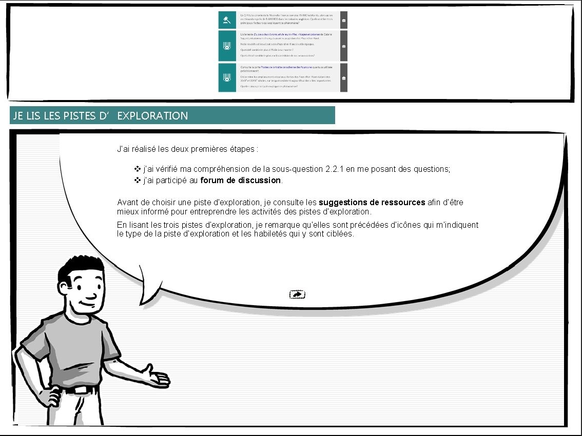 JE LIS LES PISTES D’EXPLORATION J’ai réalisé les deux premières étapes : v j’ai